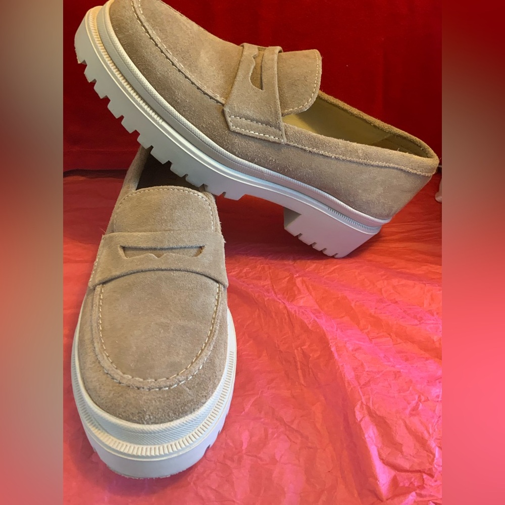 Women's Suede Penny Loafers in Taupe